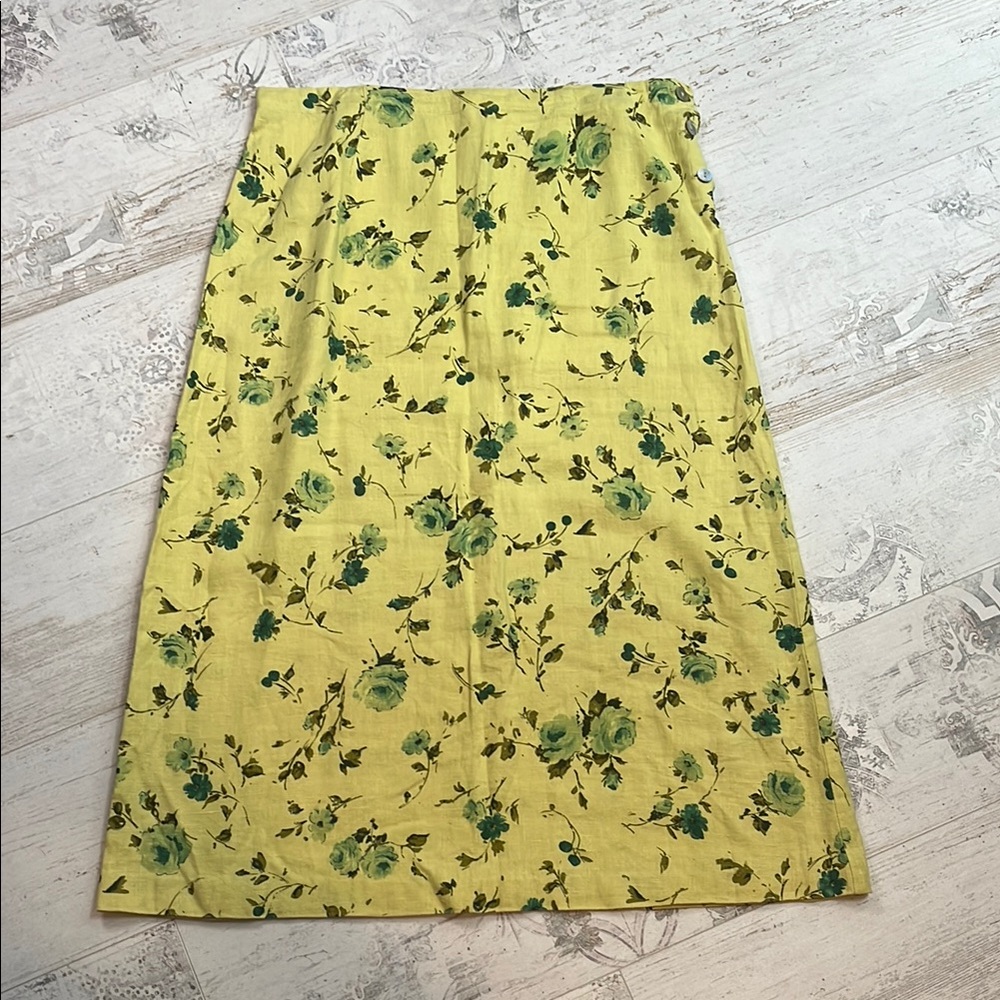 Cut Loose 100% Linen Floral Yellow Maxi Skirt Size Large